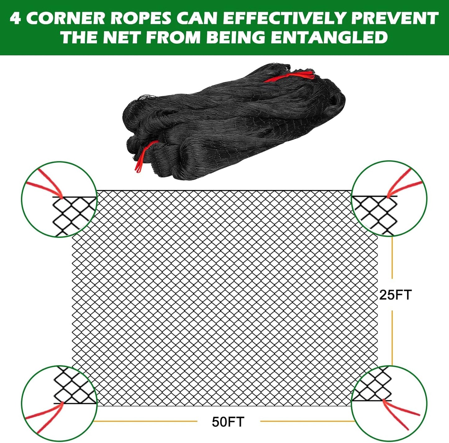 Bird Netting for Chicken Coop 25'x25', Poultry Netting, 3/4" Mesh