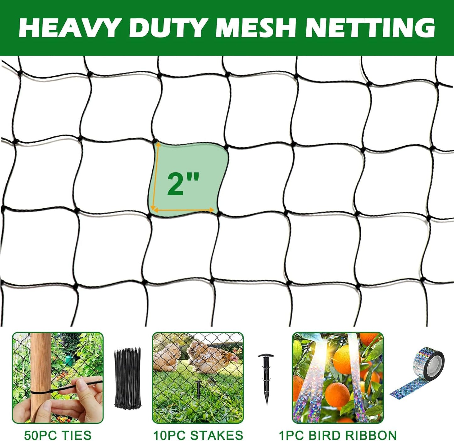 Bird Netting for Chicken Coop 25'x25', Poultry Netting, 3/4" Mesh