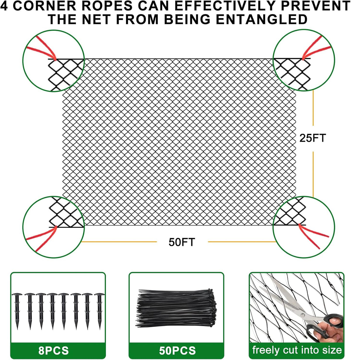 Bird Netting for Chicken Coop 25'x25', Poultry Netting, 3/4" Mesh