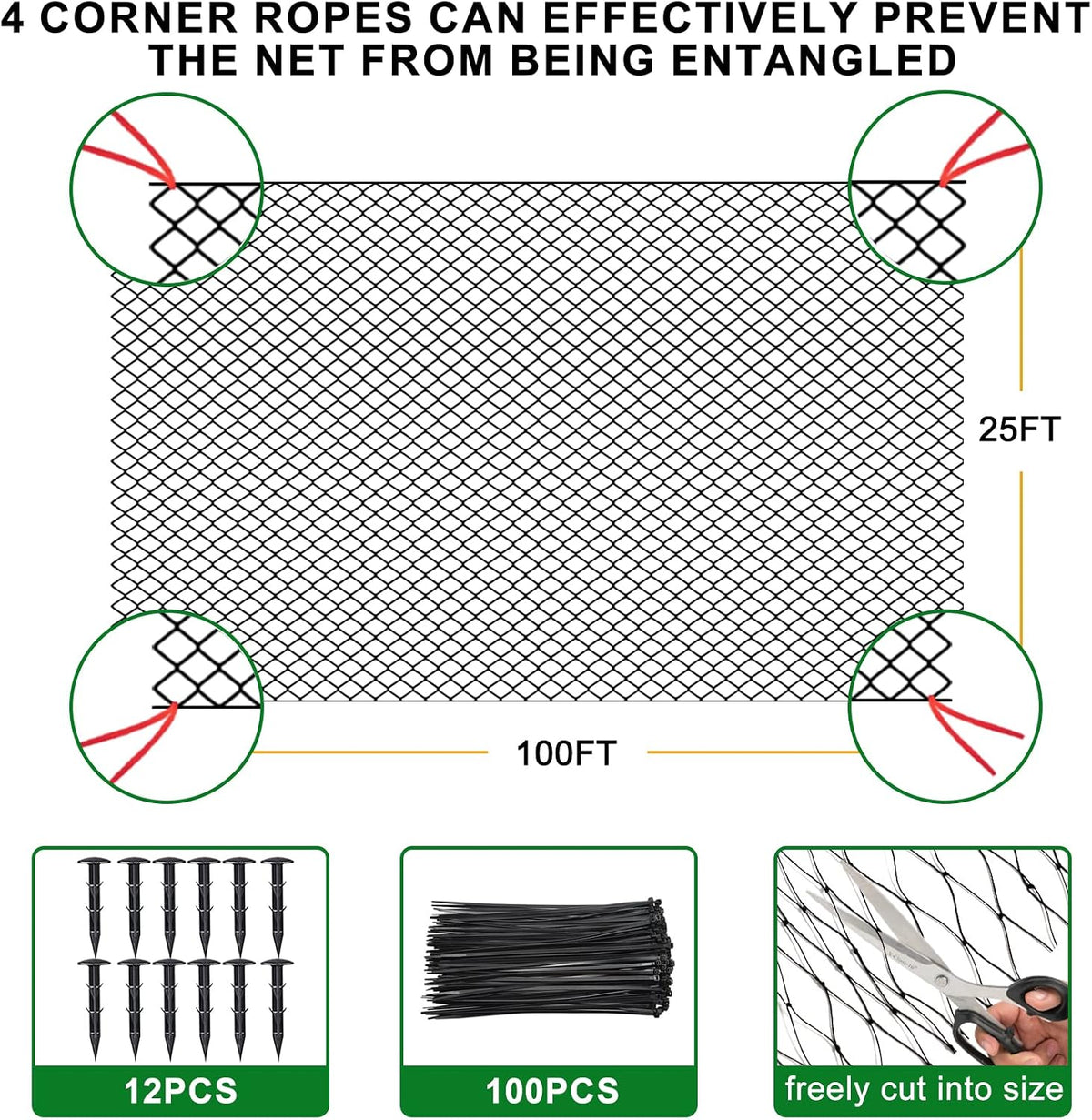 Bird Netting for Chicken Coop 25'x25', Poultry Netting, 3/4" Mesh