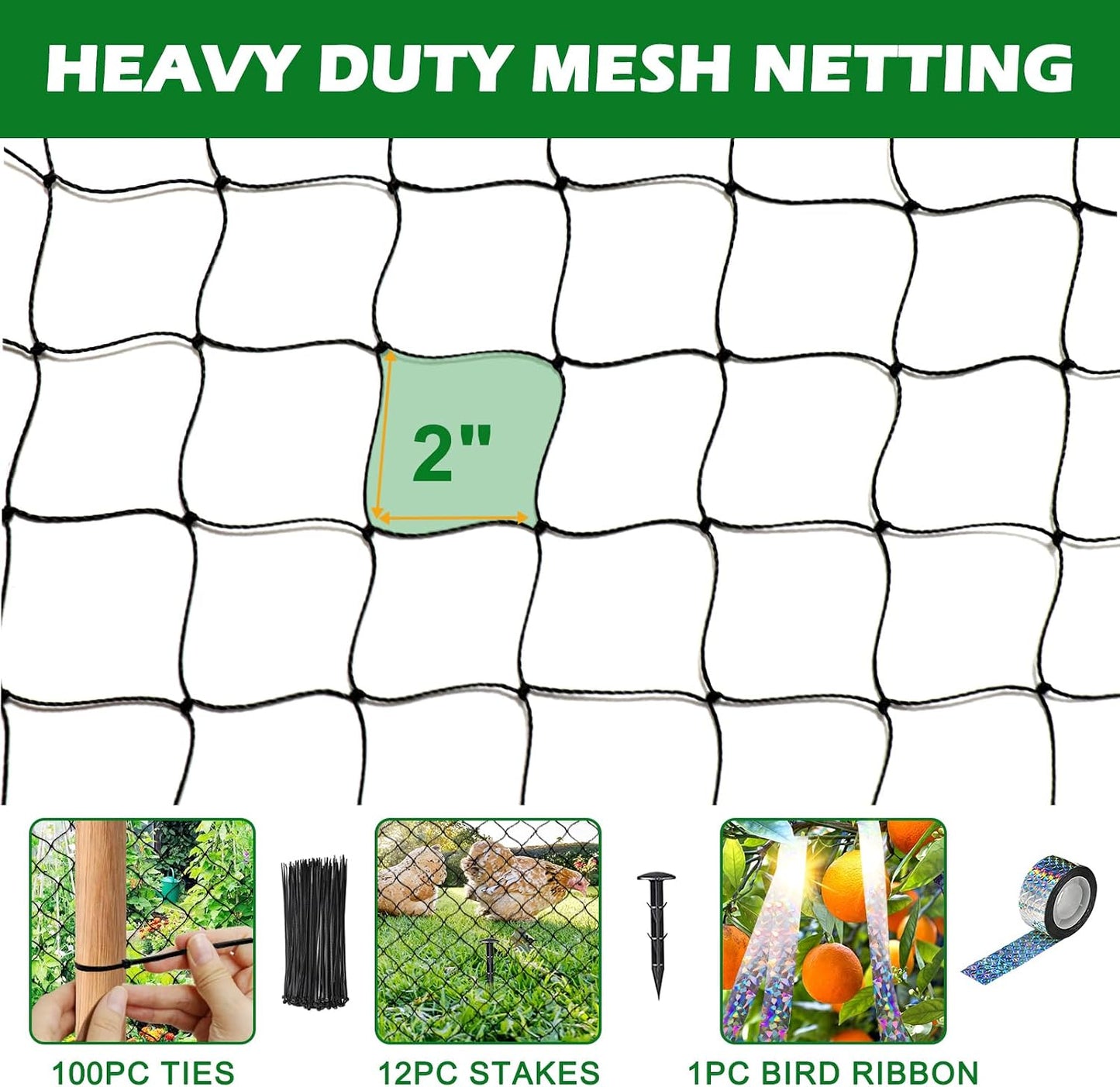 Bird Netting for Chicken Coop 25'x25', Poultry Netting, 3/4" Mesh