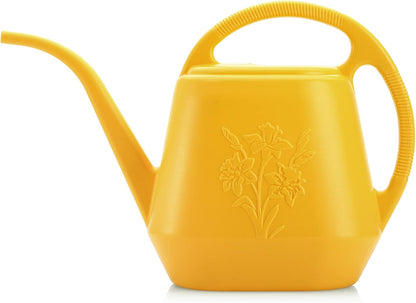 1-Gallon Plastic Watering Can with Comfortable Handle, Garden Watering Cans Long Spout for Indoor Outdoor Watering Plants, Yellow