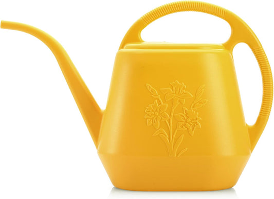 1-Gallon Plastic Watering Can with Comfortable Handle, Garden Watering Cans Long Spout for Indoor Outdoor Watering Plants, Yellow