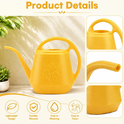 1-Gallon Plastic Watering Can with Comfortable Handle, Garden Watering Cans Long Spout for Indoor Outdoor Watering Plants, Yellow