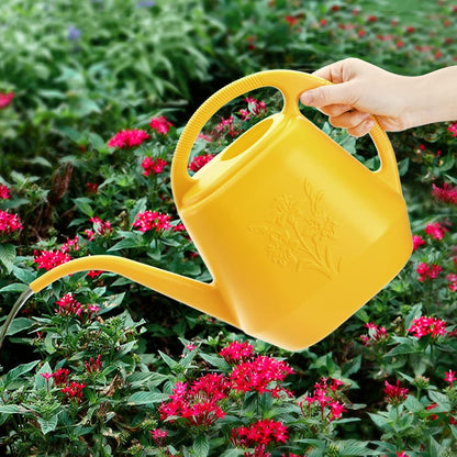1-Gallon Plastic Watering Can with Comfortable Handle, Garden Watering Cans Long Spout for Indoor Outdoor Watering Plants, Yellow