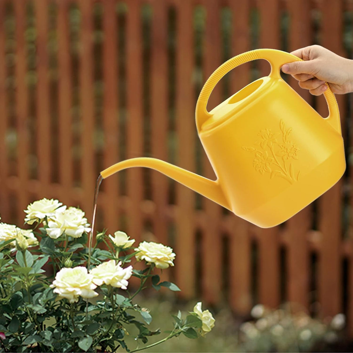 1-Gallon Plastic Watering Can with Comfortable Handle, Garden Watering Cans Long Spout for Indoor Outdoor Watering Plants, Yellow