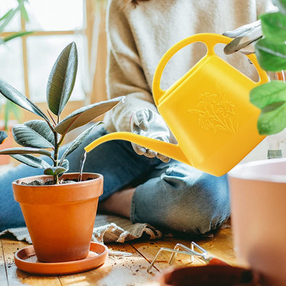 1-Gallon Plastic Watering Can with Comfortable Handle, Garden Watering Cans Long Spout for Indoor Outdoor Watering Plants, Yellow