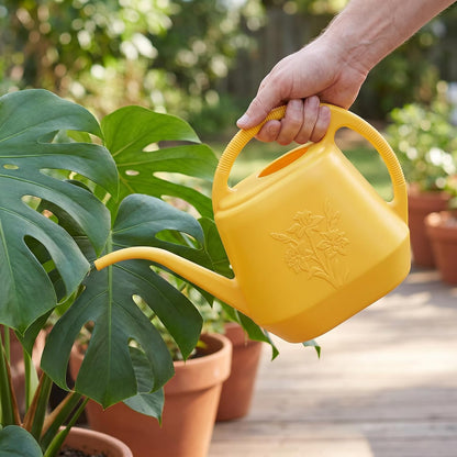 1-Gallon Plastic Watering Can with Comfortable Handle, Garden Watering Cans Long Spout for Indoor Outdoor Watering Plants, Yellow