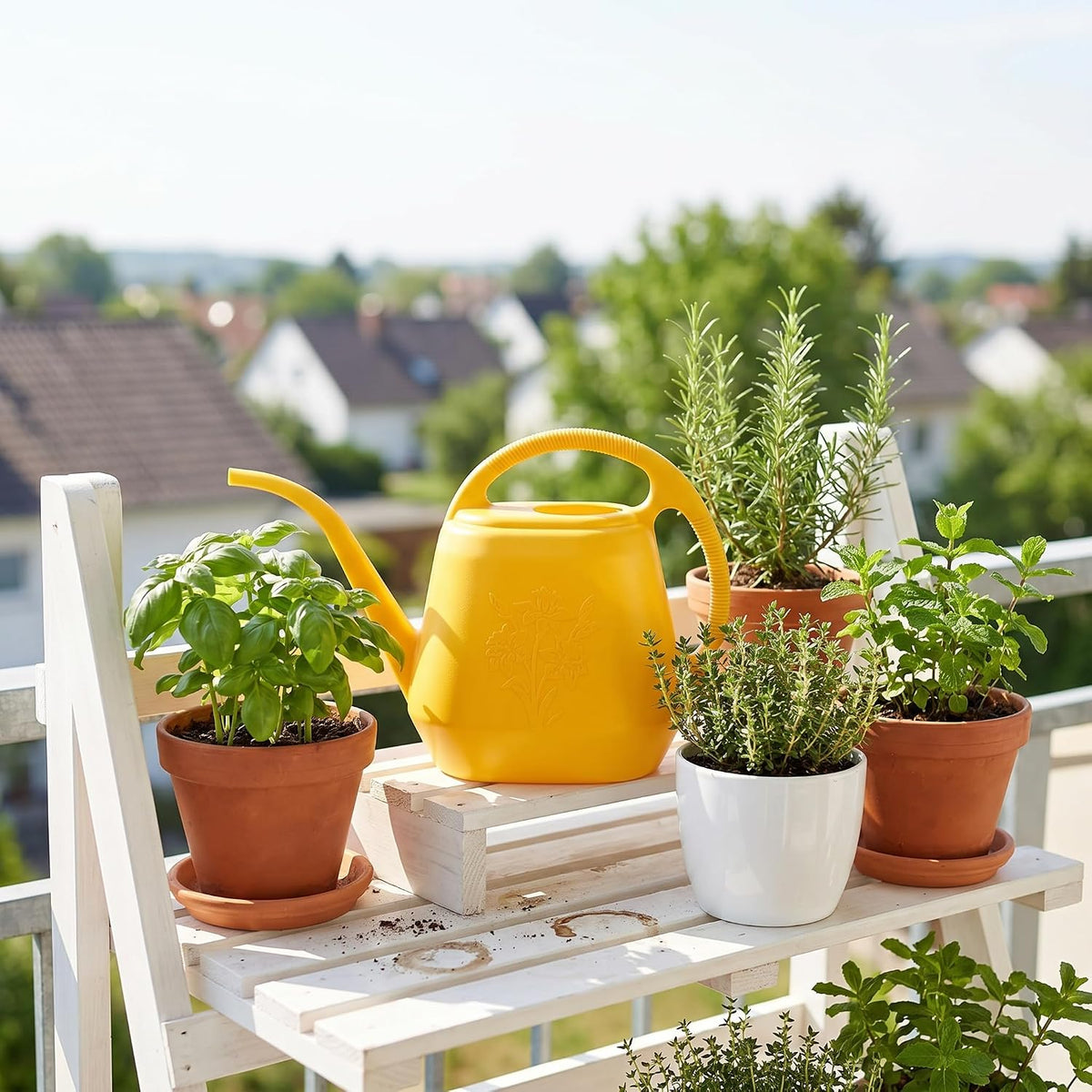 1-Gallon Plastic Watering Can with Comfortable Handle, Garden Watering Cans Long Spout for Indoor Outdoor Watering Plants, Yellow