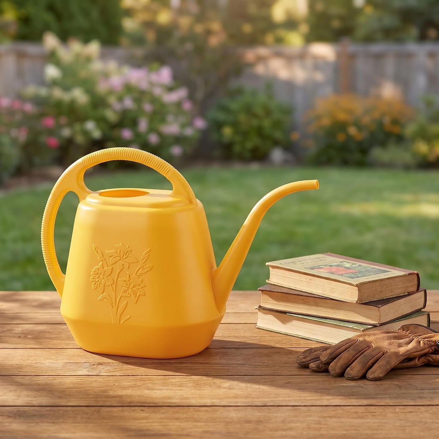 1-Gallon Plastic Watering Can with Comfortable Handle, Garden Watering Cans Long Spout for Indoor Outdoor Watering Plants, Yellow