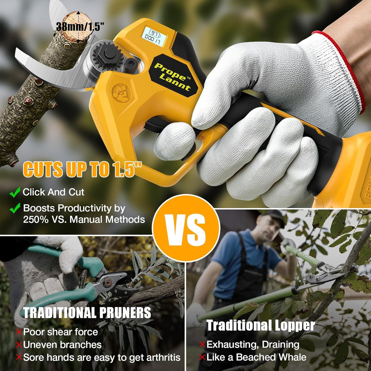 Pruning Shears Compatible with Dewalt 20V Battery, SK5 Blade, 0.8-1.5" Cut