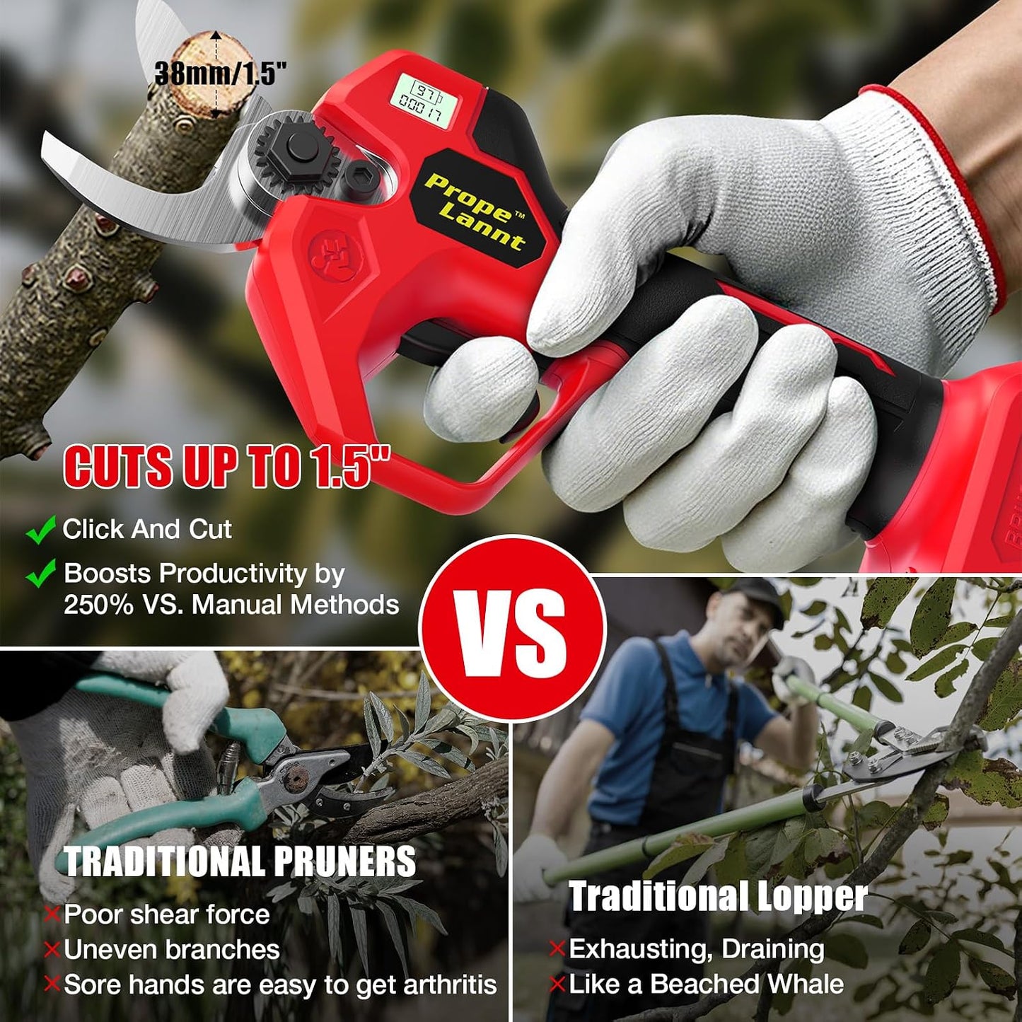 Pruning Shears Compatible with Dewalt 20V Battery, SK5 Blade, 0.8-1.5" Cut
