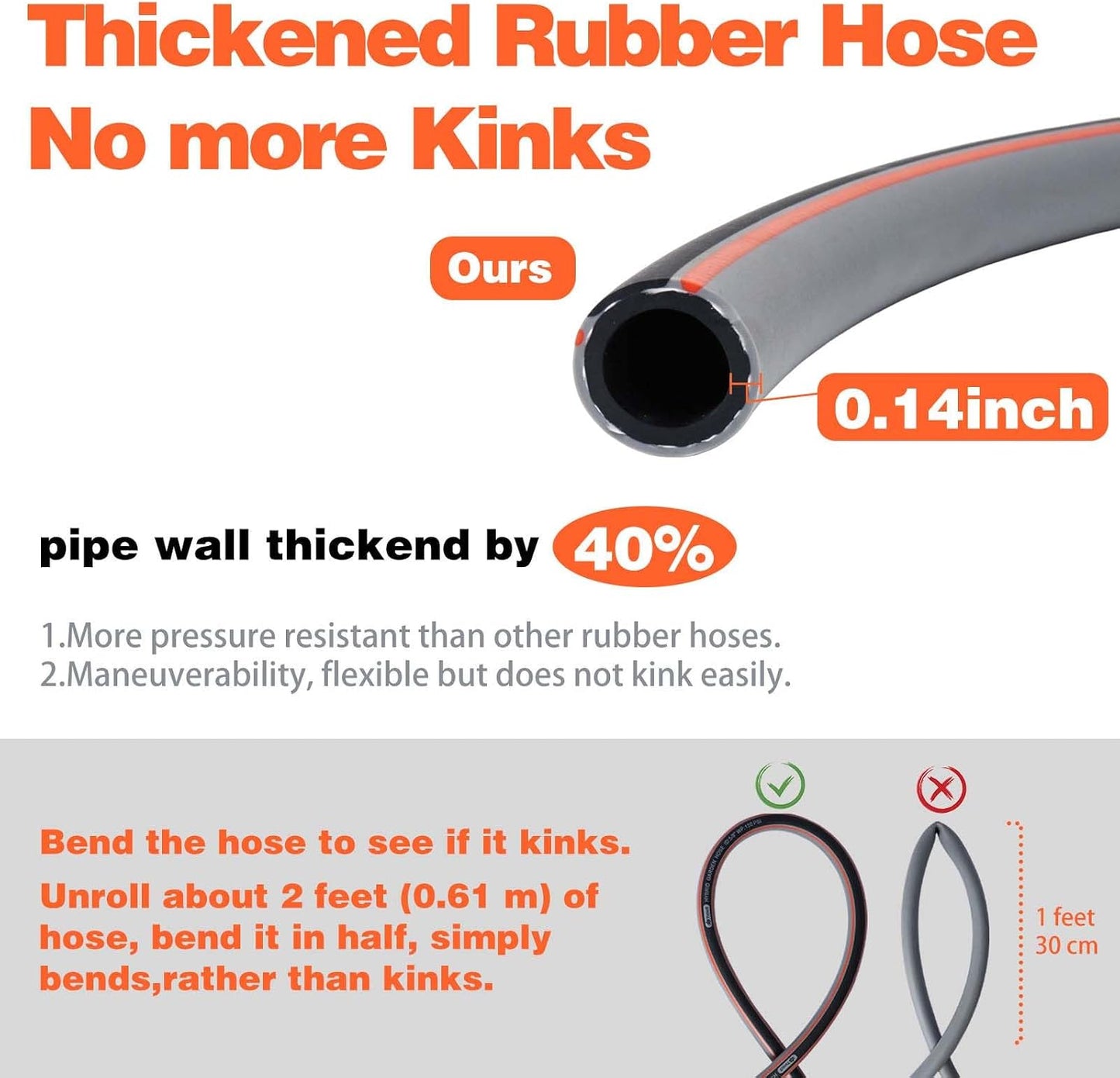 Garden Hose 10 ft 5/8,Heavy Duty Rubber Water Hose