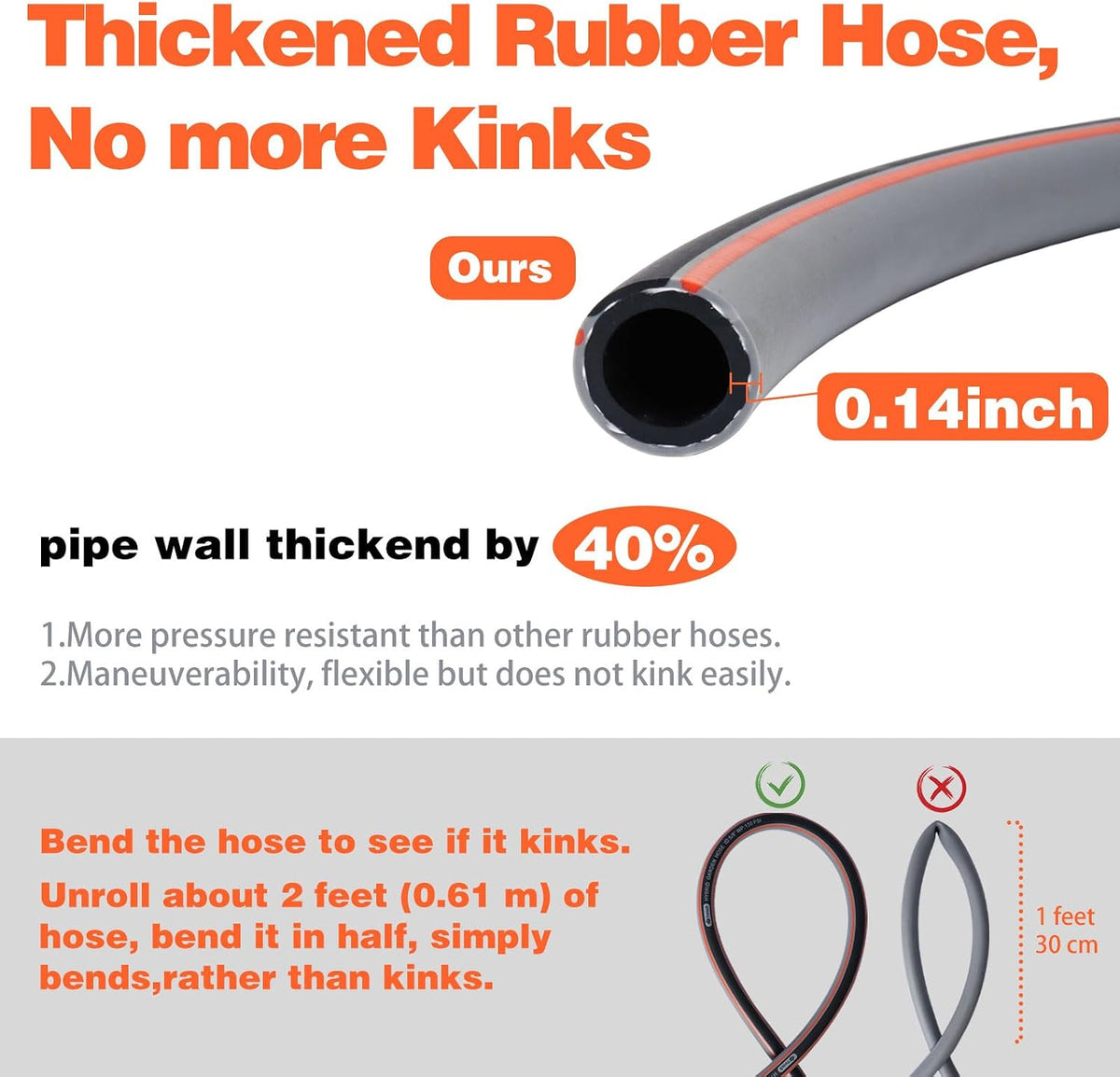Garden Hose 10 ft 5/8,Heavy Duty Rubber Water Hose