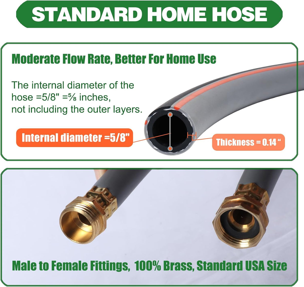 Garden Hose 10 ft 5/8,Heavy Duty Rubber Water Hose