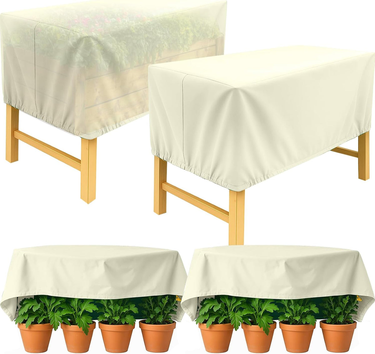 4 Pcs Plant Covers Frost Protection with Drawstring, Yellow