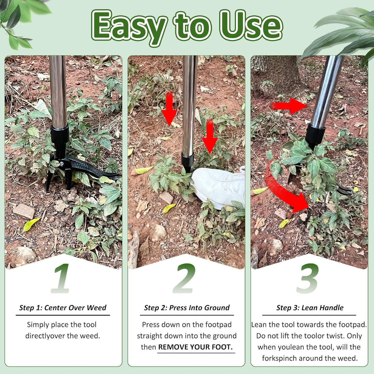 Weed Puller Tool, Stand Up Weed Remover Tool with Long Handle, 4 Claw Steel Head Weeder Tool with 4-Sectioal Pole Design, Garden Hand Weeding Tool, Smoothly Remove Weeds Without Kneeling