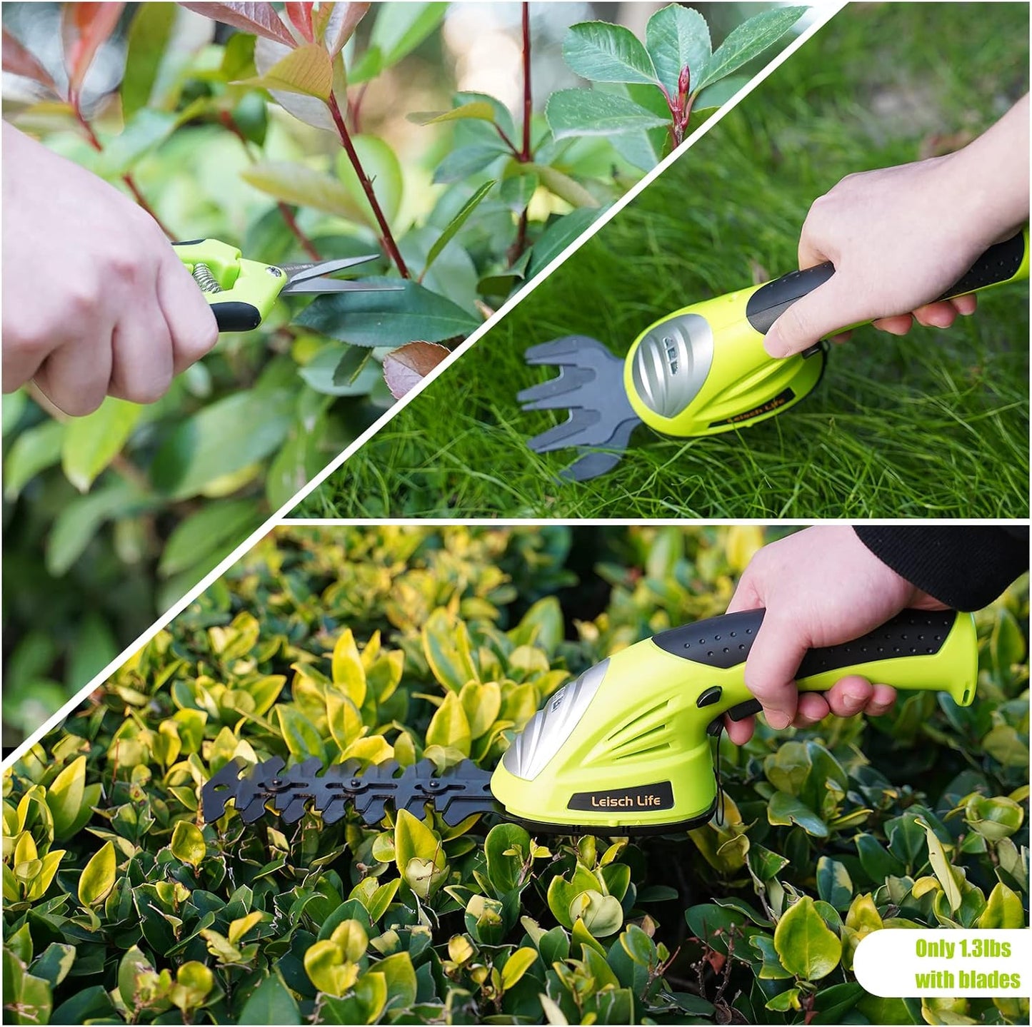 Cordless Grass Shear & Shrubbery Trimmer - 7.2V 2 in 1 Handheld Hedge Trimmer Electric Grass Trimmer Hedge Shears w/Pruning Scissor Rechargeable Lithium-Ion Battery and Charger Included
