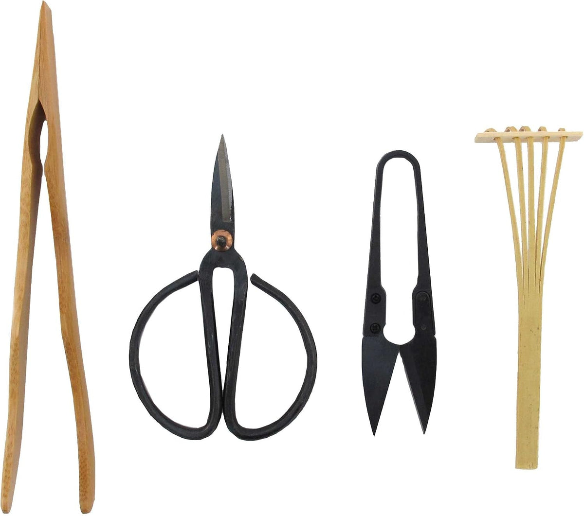 Bonsai Tool Kit - Includes: Pruning Shears, Precision Scissors, Bamboo Rake, and Bamboo Branch Holder