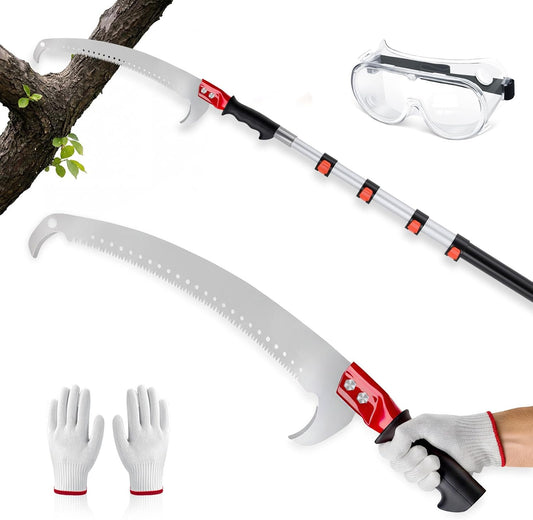 20FT Pole Saw for Tree Trimming, Manual Telescoping Tree Pruner with 3–12FT Extension Pole, Long Reach Hand Saw for Ground Cutting in Yard, Garden & Patio