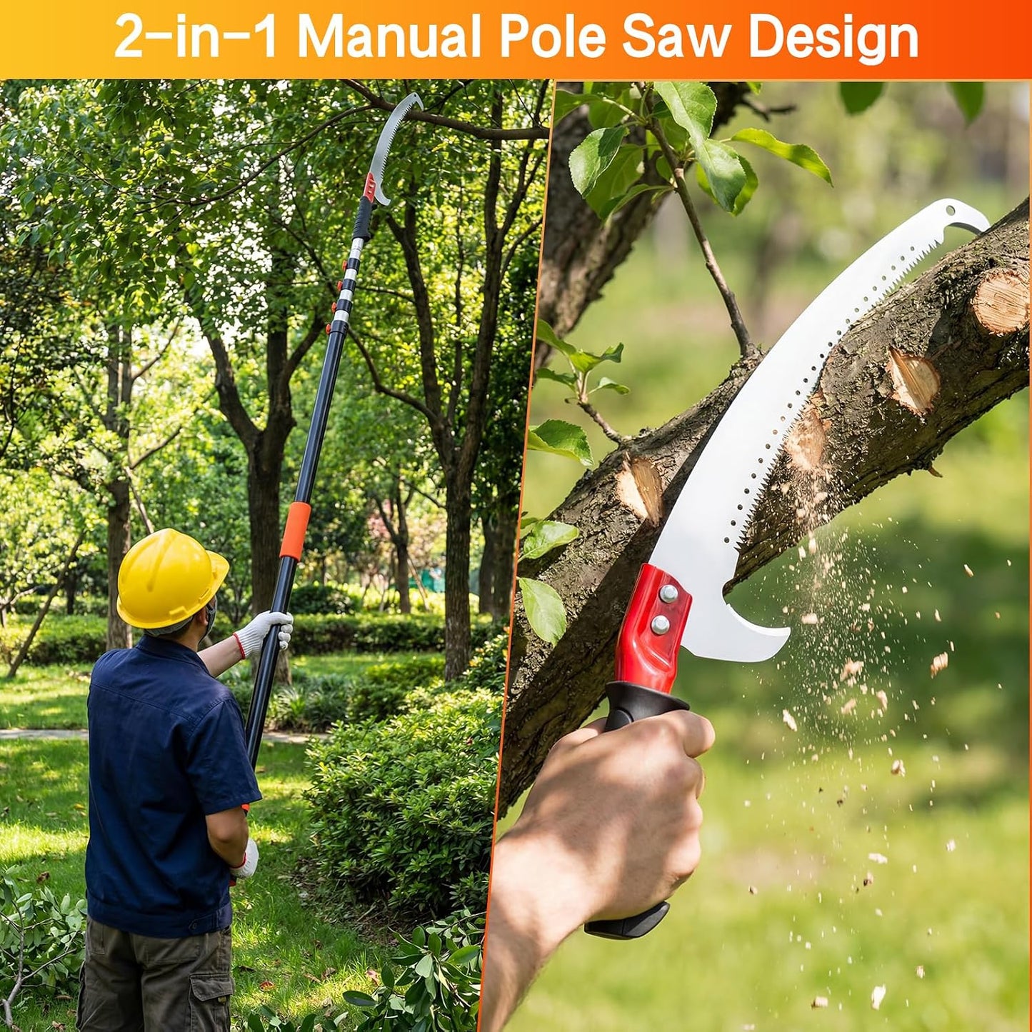 20FT Pole Saw for Tree Trimming, Manual Telescoping Tree Pruner with 3–12FT Extension Pole, Long Reach Hand Saw for Ground Cutting in Yard, Garden & Patio
