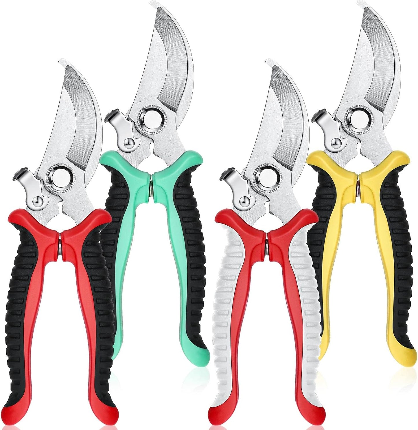 4 Pcs Pruning Shears for Gardening Hand Garden Shears Heavy Duty Garden Clippers Hedge Plant Cutting Scissors Bypass Pruner Secateurs for Tree Trimming Fruits Picking (Green, Yellow, Gray, Red)