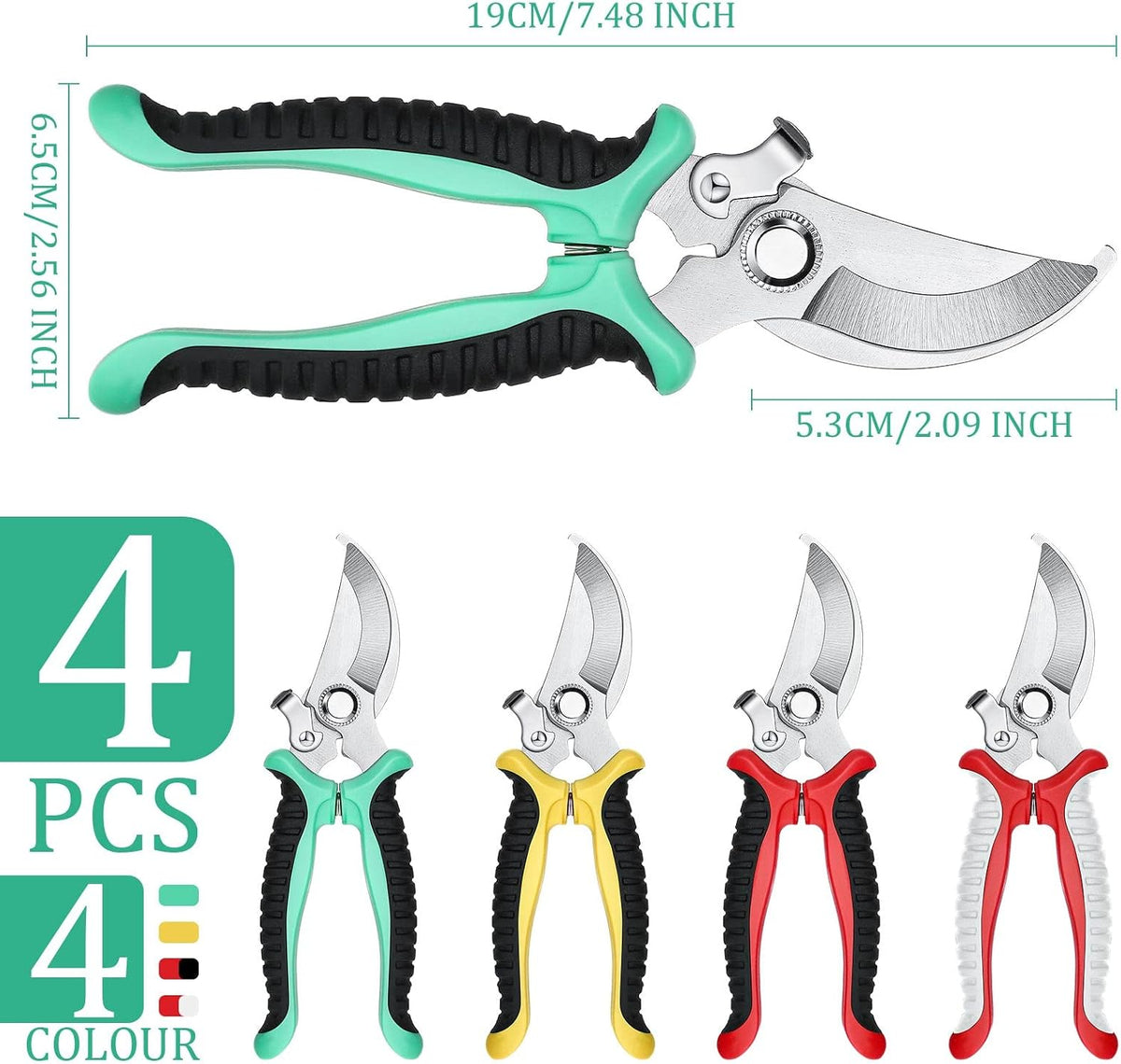 4 Pcs Pruning Shears for Gardening Hand Garden Shears Heavy Duty Garden Clippers Hedge Plant Cutting Scissors Bypass Pruner Secateurs for Tree Trimming Fruits Picking (Green, Yellow, Gray, Red)