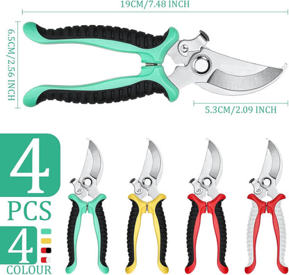 4 Pcs Pruning Shears for Gardening Hand Garden Shears Heavy Duty Garden Clippers Hedge Plant Cutting Scissors Bypass Pruner Secateurs for Tree Trimming Fruits Picking (Green, Yellow, Gray, Red)
