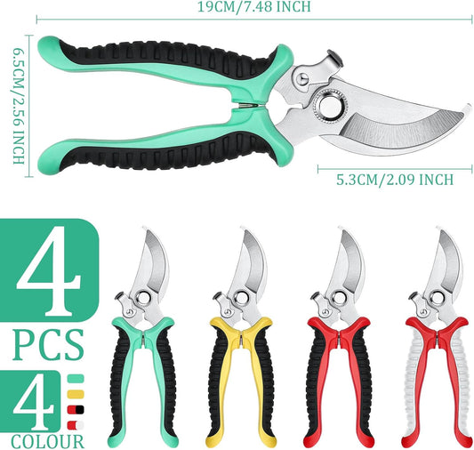 4 Pcs Pruning Shears for Gardening Hand Garden Shears Heavy Duty Garden Clippers Hedge Plant Cutting Scissors Bypass Pruner Secateurs for Tree Trimming Fruits Picking (Green, Yellow, Gray, Red)