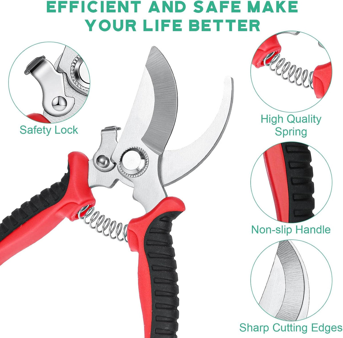 4 Pcs Pruning Shears for Gardening Hand Garden Shears Heavy Duty Garden Clippers Hedge Plant Cutting Scissors Bypass Pruner Secateurs for Tree Trimming Fruits Picking (Green, Yellow, Gray, Red)