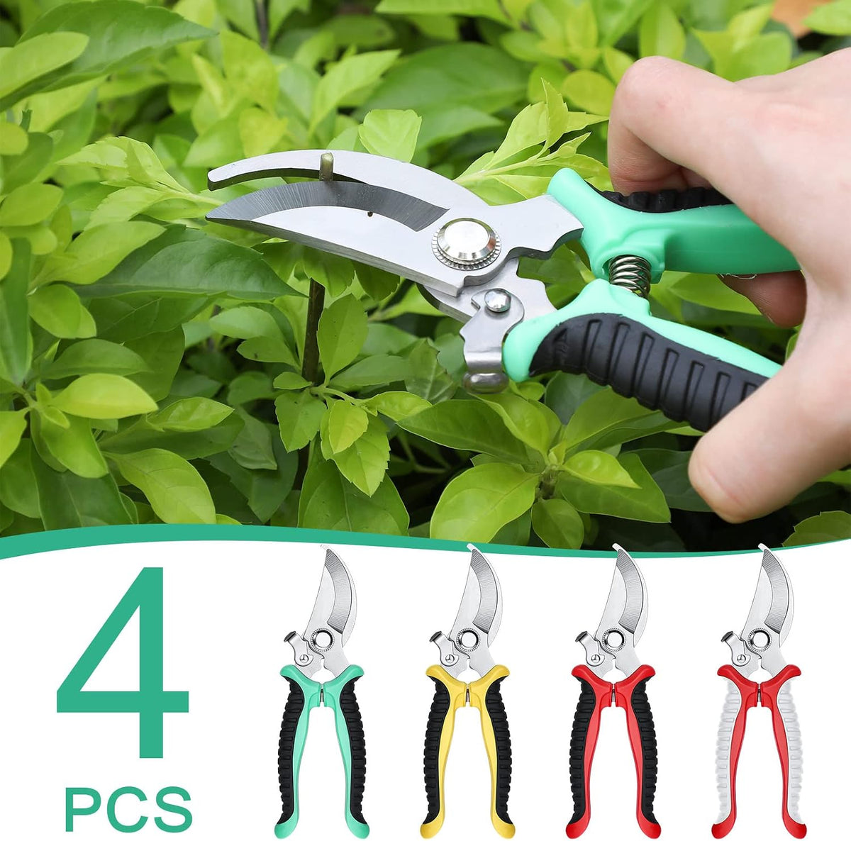 4 Pcs Pruning Shears for Gardening Hand Garden Shears Heavy Duty Garden Clippers Hedge Plant Cutting Scissors Bypass Pruner Secateurs for Tree Trimming Fruits Picking (Green, Yellow, Gray, Red)