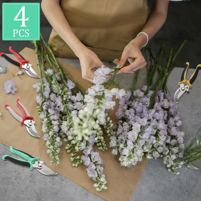 4 Pcs Pruning Shears for Gardening Hand Garden Shears Heavy Duty Garden Clippers Hedge Plant Cutting Scissors Bypass Pruner Secateurs for Tree Trimming Fruits Picking (Green, Yellow, Gray, Red)