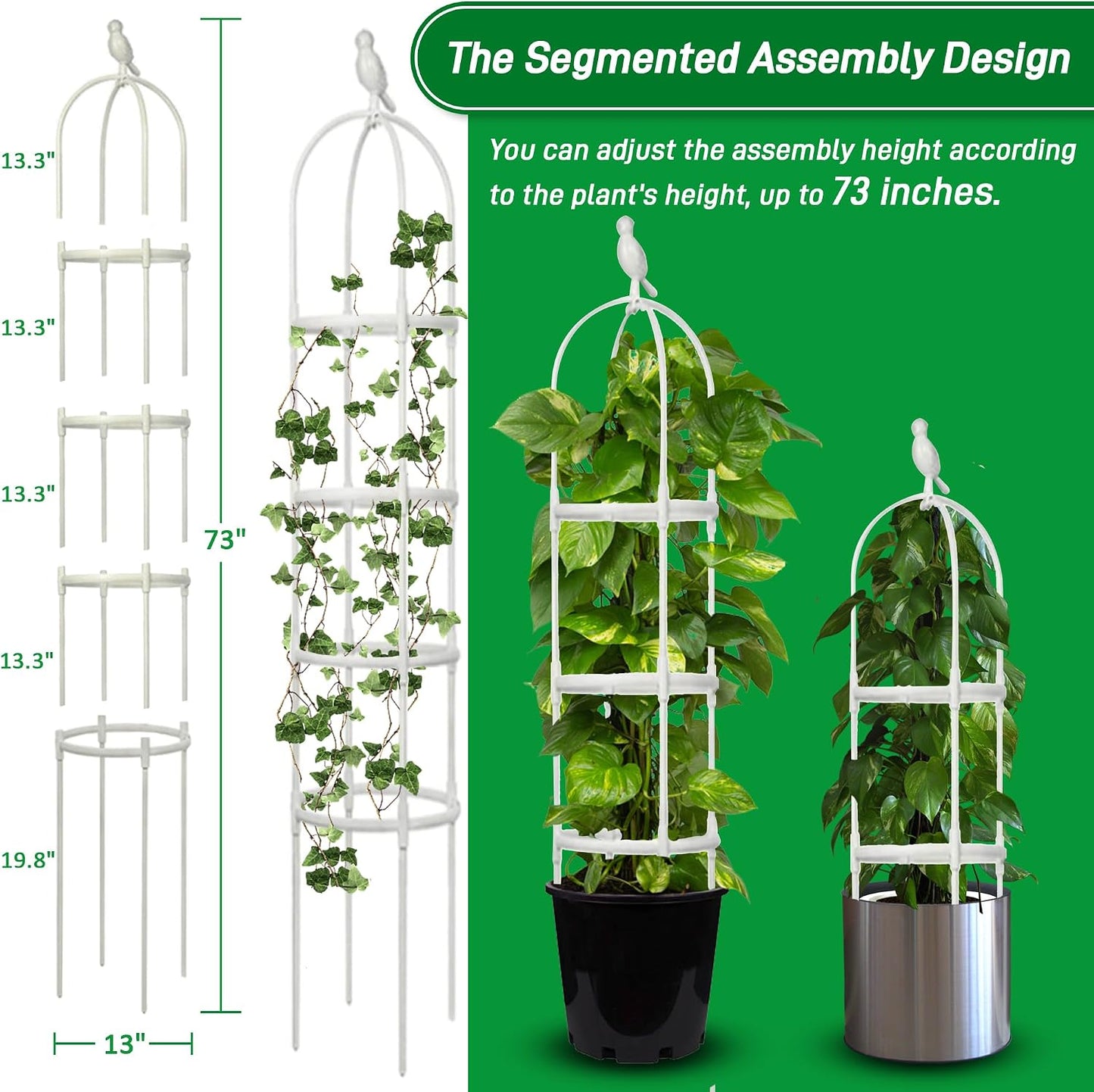 Garden Trellis for Climbing Plants, Rustproof Metal Pipe with Heavy Duty 6ft, Garden Outdoor Indoor Potted Plant Support（White）