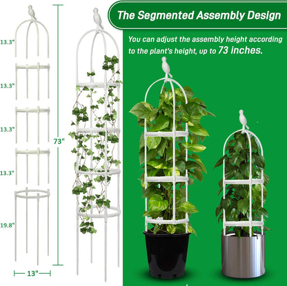 Garden Trellis for Climbing Plants, Rustproof Metal Pipe with Heavy Duty 6ft, Garden Outdoor Indoor Potted Plant Support（White）