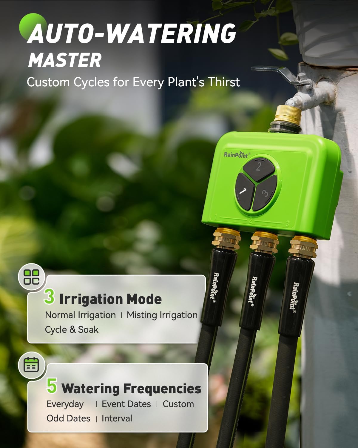 3 Zone WiFi Water Timer with Smart Gateway, Brass Inlet/Outlet WiFi Sprinkler Timer, Voice Control, Smart Watering System by Time/Weather/Quantity/Soil Moisture, (Green, 3 Zone)