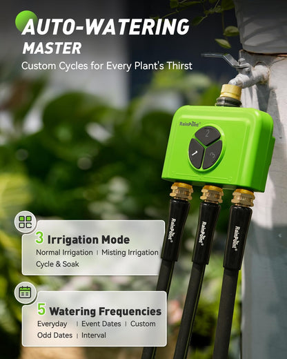 3 Zone WiFi Water Timer with Smart Gateway, Brass Inlet/Outlet WiFi Sprinkler Timer, Voice Control, Smart Watering System by Time/Weather/Quantity/Soil Moisture, (Green, 3 Zone)