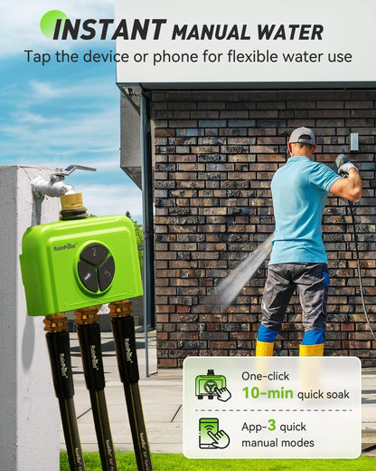 3 Zone WiFi Water Timer with Smart Gateway, Brass Inlet/Outlet WiFi Sprinkler Timer, Voice Control, Smart Watering System by Time/Weather/Quantity/Soil Moisture, (Green, 3 Zone)