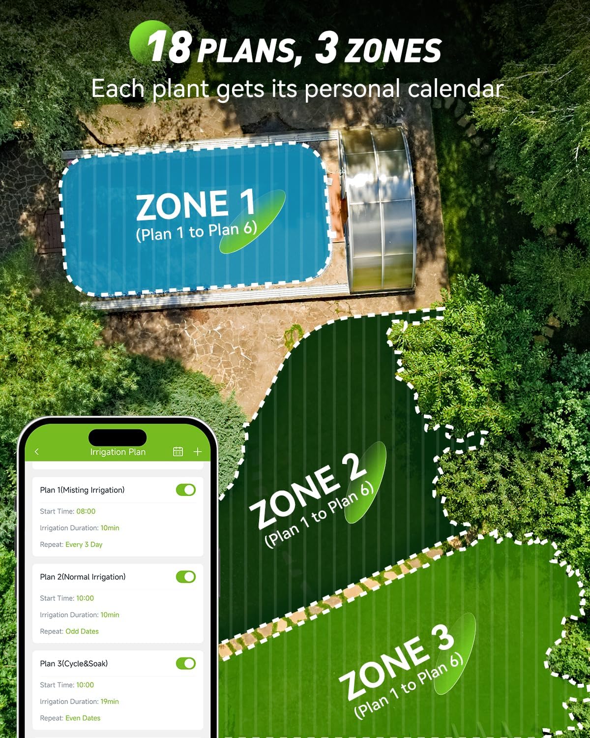 3 Zone WiFi Water Timer with Smart Gateway, Brass Inlet/Outlet WiFi Sprinkler Timer, Voice Control, Smart Watering System by Time/Weather/Quantity/Soil Moisture, (Green, 3 Zone)