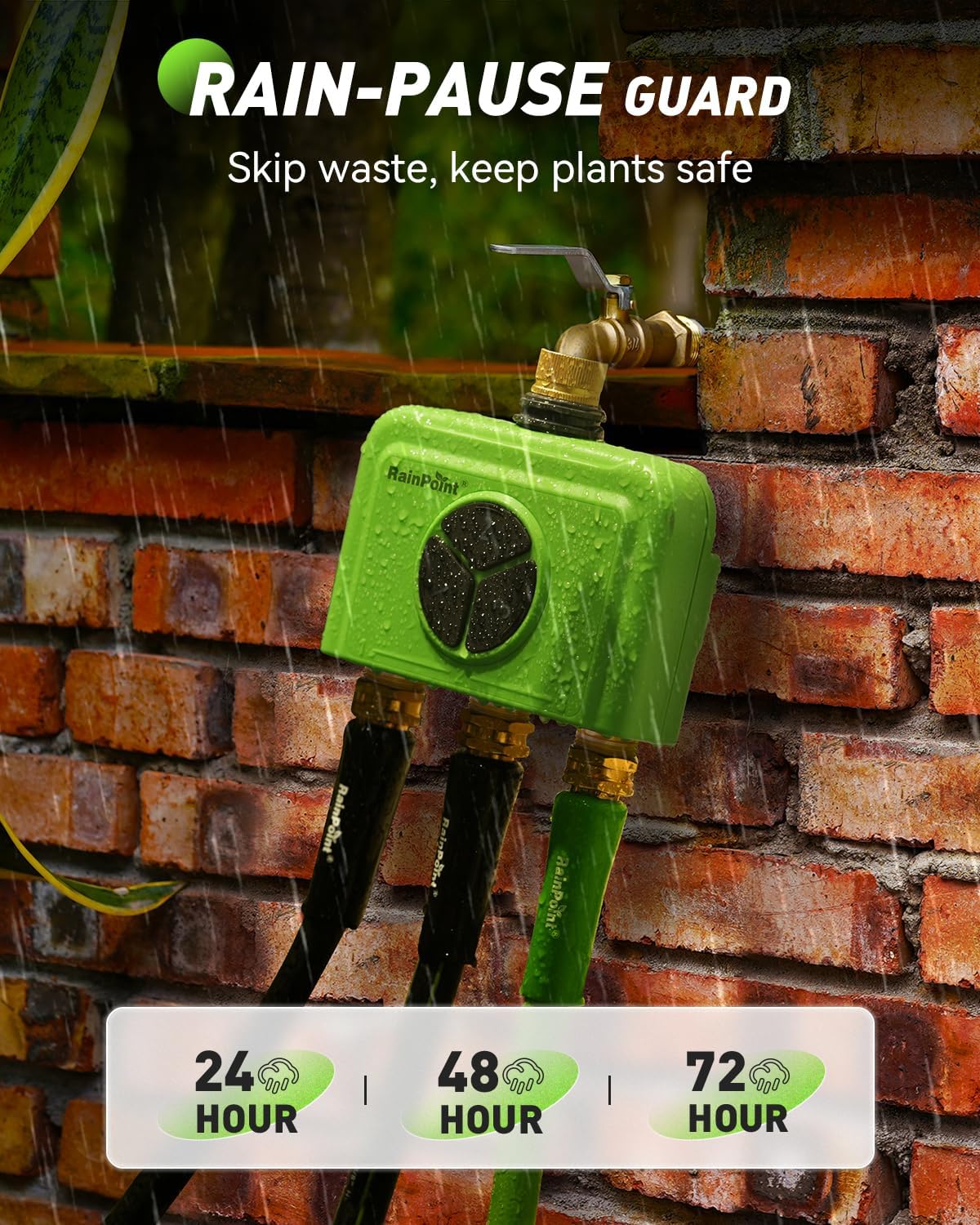 3 Zone WiFi Water Timer with Smart Gateway, Brass Inlet/Outlet WiFi Sprinkler Timer, Voice Control, Smart Watering System by Time/Weather/Quantity/Soil Moisture, (Green, 3 Zone)