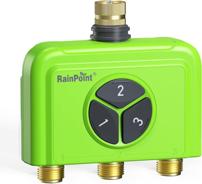 3 Zone WiFi Water Timer with Smart Gateway, Brass Inlet/Outlet WiFi Sprinkler Timer, Voice Control, Smart Watering System by Time/Weather/Quantity/Soil Moisture, (Green, 3 Zone)