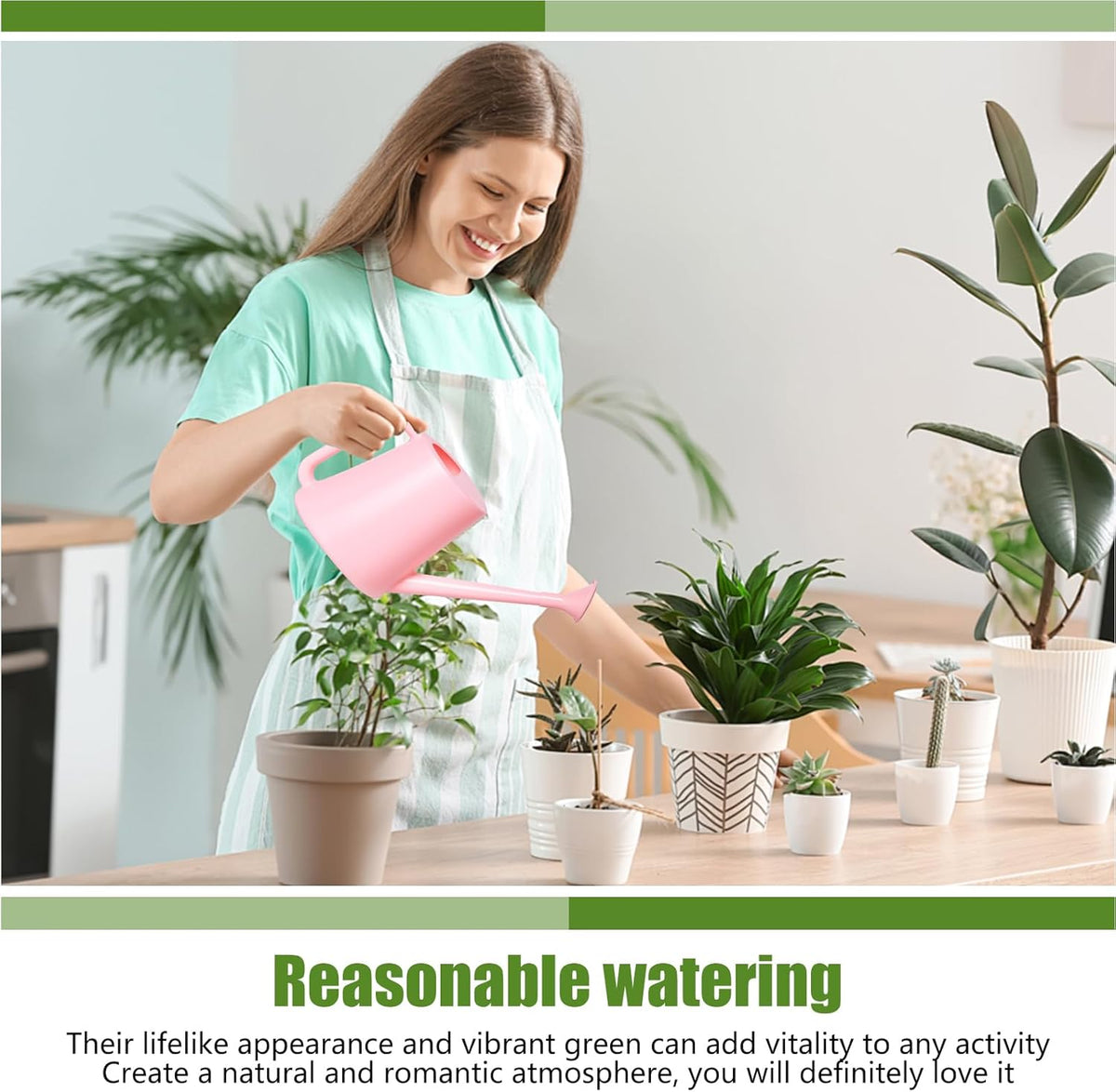 Plant Watering Can - for Indoor and Outdoor Home Garden Plants - with Long Spout - Light Green - 1/2 Gallon
