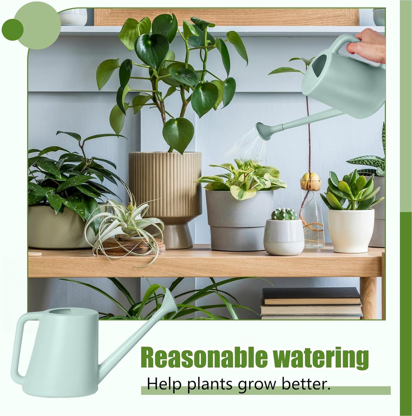 Plant Watering Can - for Indoor and Outdoor Home Garden Plants - with Long Spout - Light Green - 1/2 Gallon