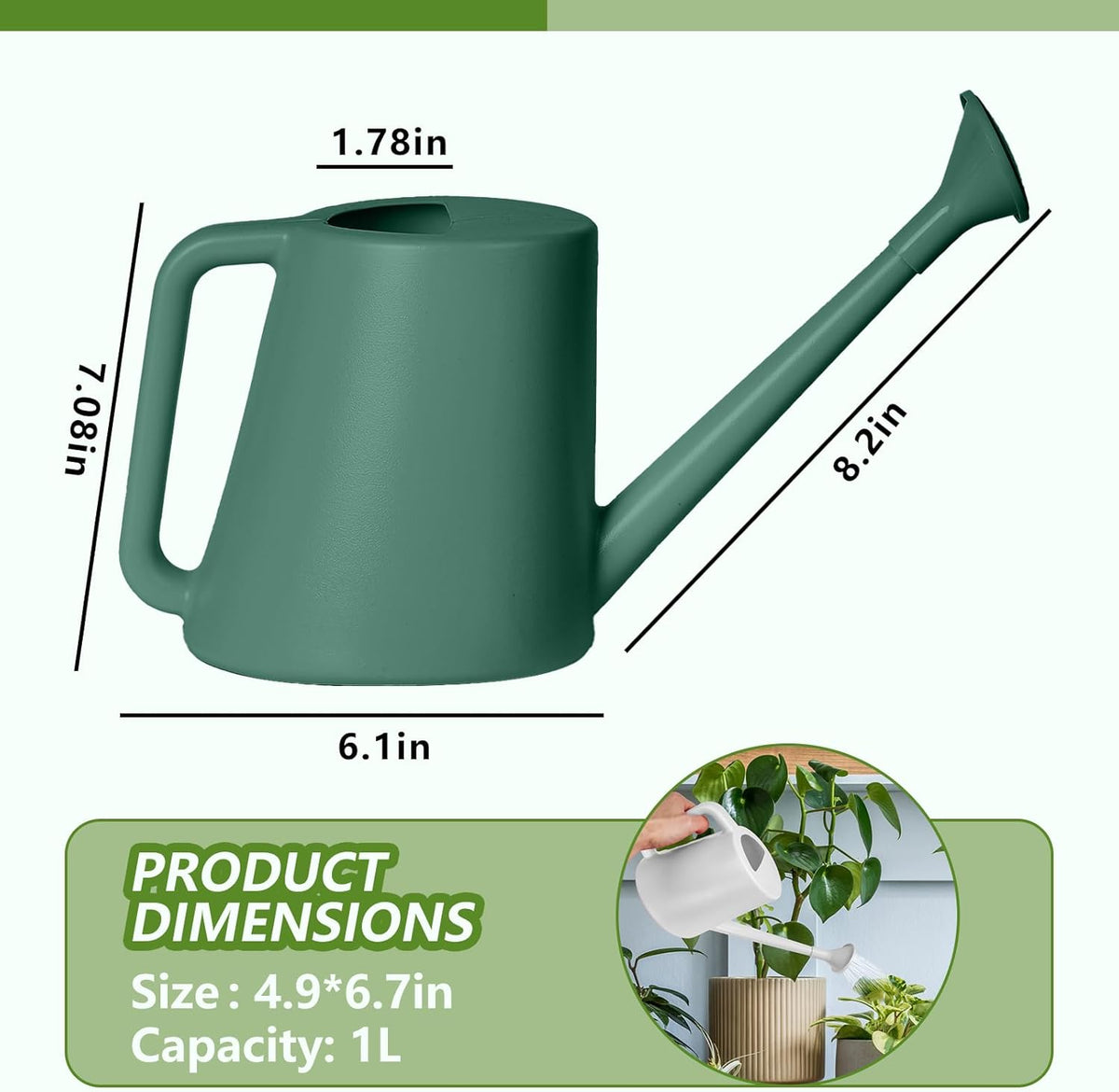 Plant Watering Can - for Indoor and Outdoor Home Garden Plants - with Long Spout - Light Green - 1/2 Gallon