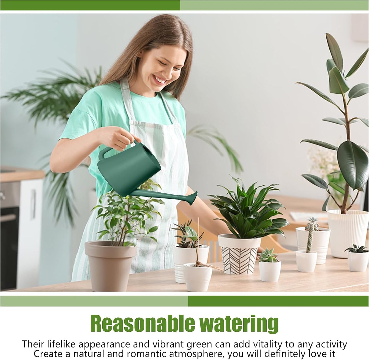 Plant Watering Can - for Indoor and Outdoor Home Garden Plants - with Long Spout - Light Green - 1/2 Gallon