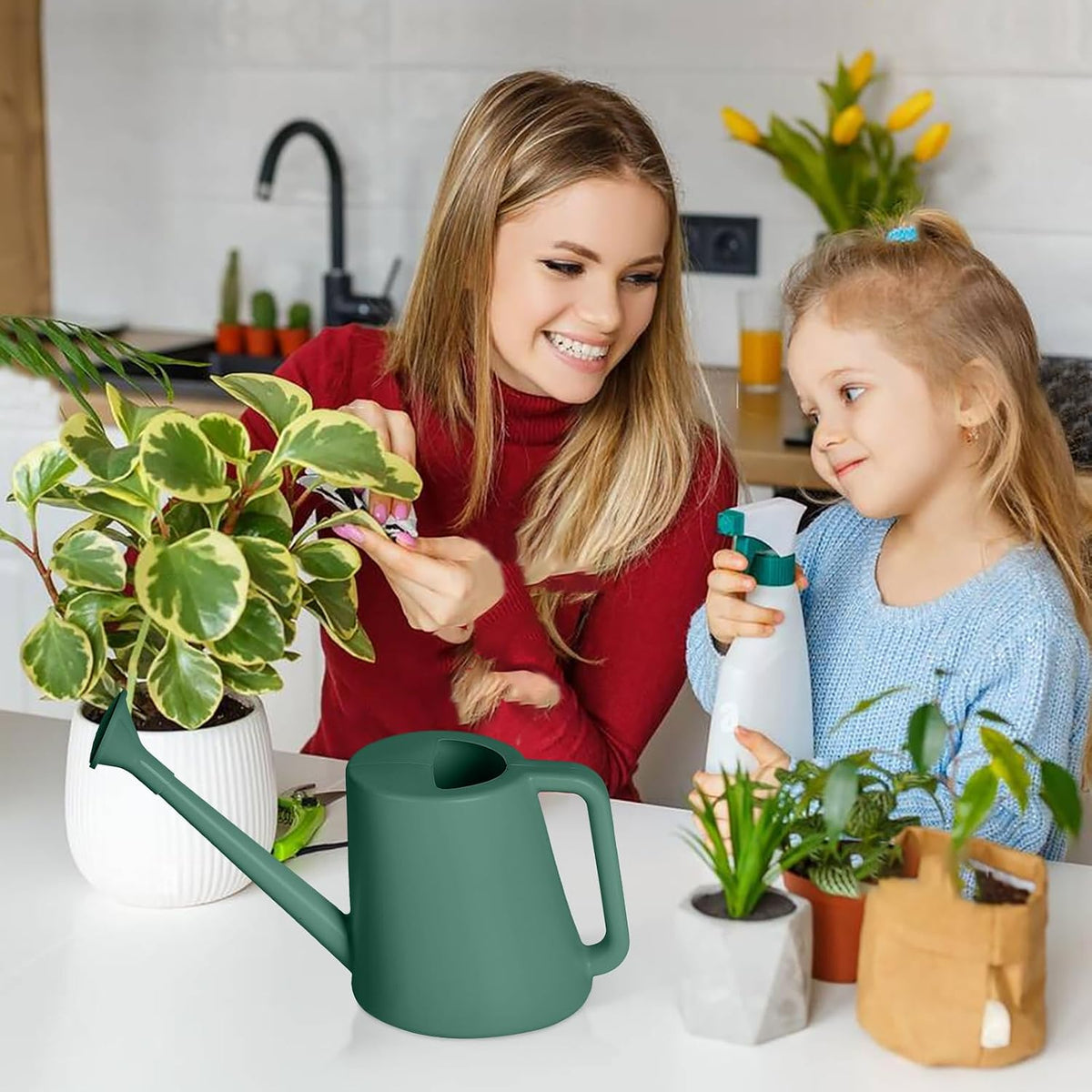 Plant Watering Can - for Indoor and Outdoor Home Garden Plants - with Long Spout - Light Green - 1/2 Gallon