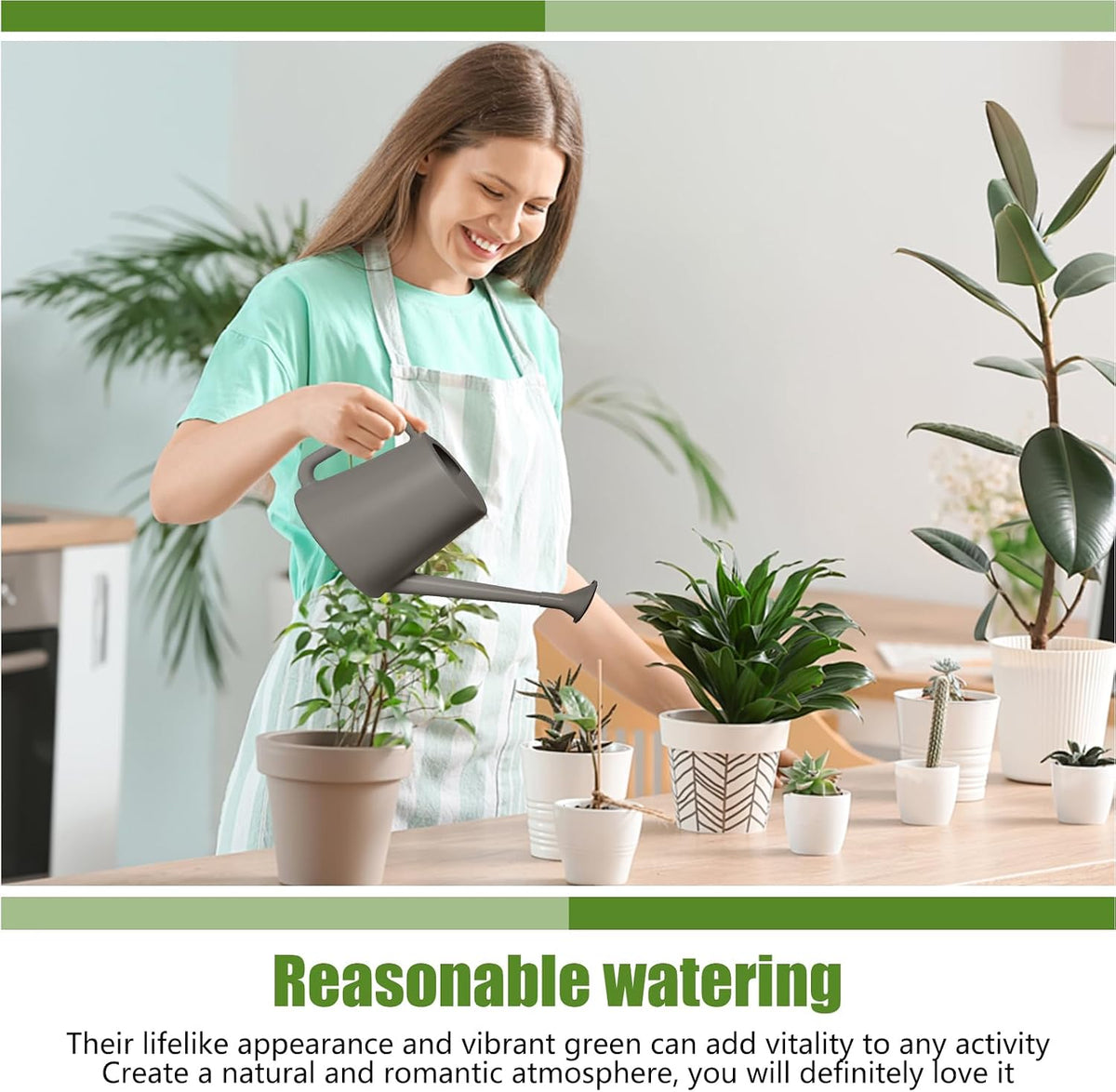 Plant Watering Can - for Indoor and Outdoor Home Garden Plants - with Long Spout - Light Green - 1/2 Gallon