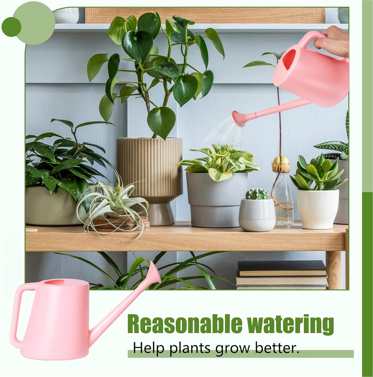 Plant Watering Can - for Indoor and Outdoor Home Garden Plants - with Long Spout - Light Green - 1/2 Gallon