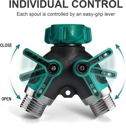 Garden Hose Splitter 2 Way - Water Hose Splitter with Long Handle Garden Hose Shut off Valve Double Y Connector Faucet Splitter Hose Connector