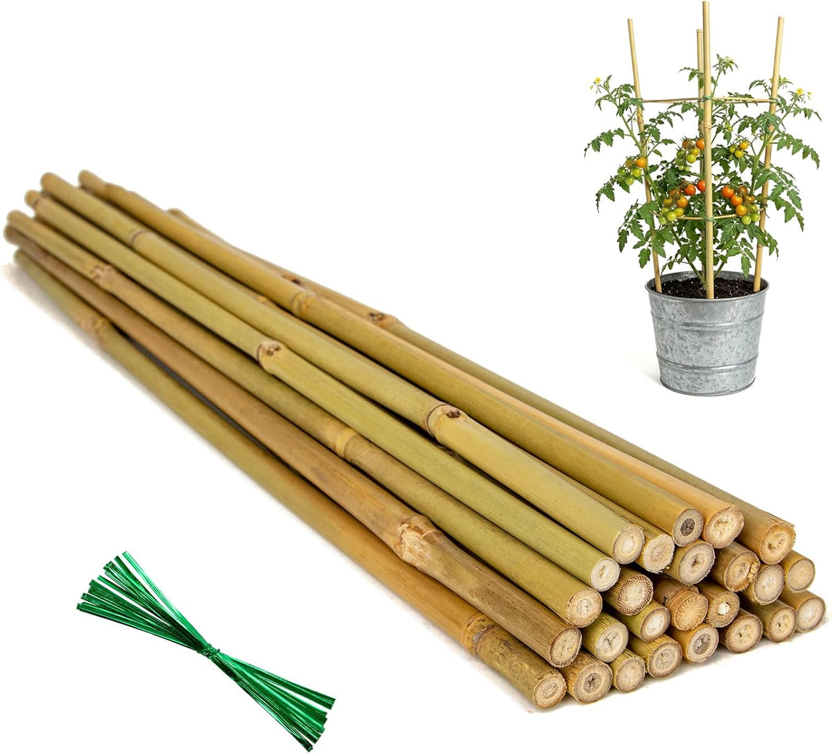 Plant Stakes Natural Bamboo Sticks - 25 Pcs Bamboo Garden Stakes for Plants 18 Inches Plant Support Sticks with Twist Ties for Tomatoes Beans Orchid Flowers Indoor Outdoor Potted Climbing Plants