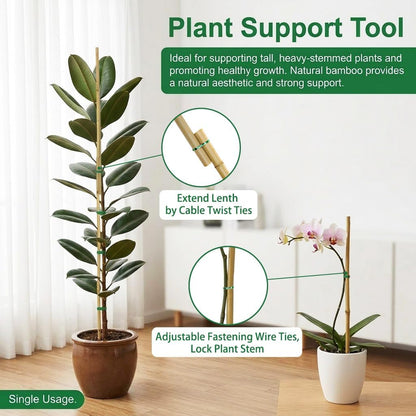 Plant Stakes Natural Bamboo Sticks - 25 Pcs Bamboo Garden Stakes for Plants 18 Inches Plant Support Sticks with Twist Ties for Tomatoes Beans Orchid Flowers Indoor Outdoor Potted Climbing Plants